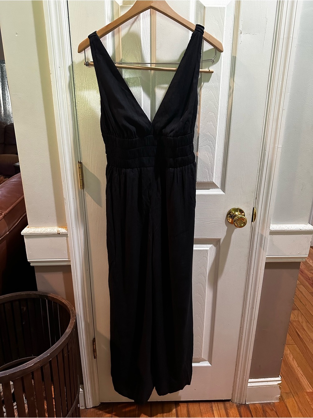 NWT Abercrombie & Fitch Black Jumpsuit Sleeveless Plunge Neck Wide Leg Sm Petite